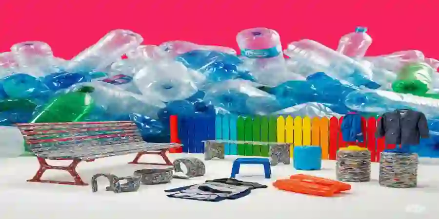 waste plastic bottles being transformed into new products